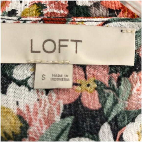 Loft Women Floral Loop Button Tie Front Boho Peasant Blouse Top Size S - Picture 8 of 9